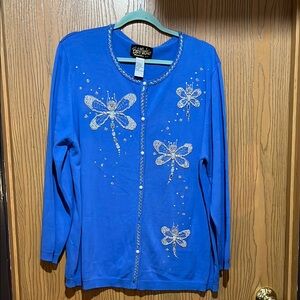 Bob Mackie Wearable Art blue Dragonfly Cardigan size 1X